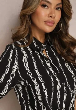 Czarna Koszula we Wzór w Łańcuchy z Bawełny i Wiskozy Brilenia