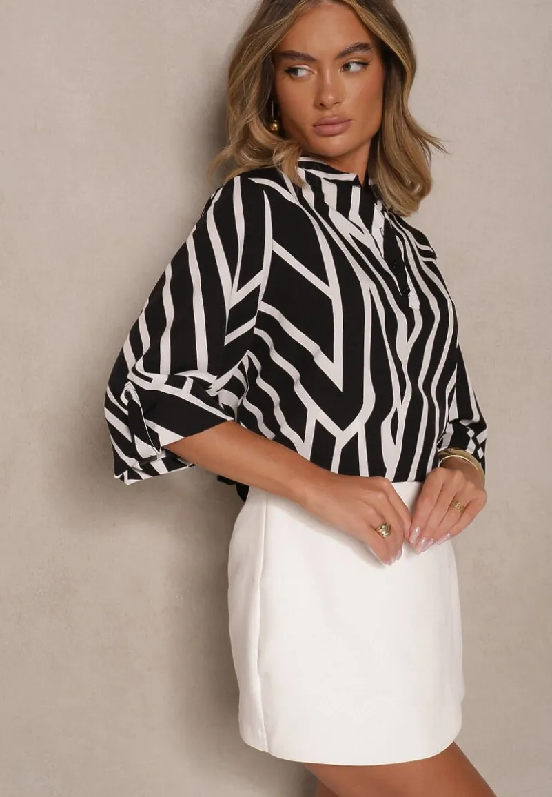 Czarna Koszula z Bawełną o Geometrycznym Motywie Amorria