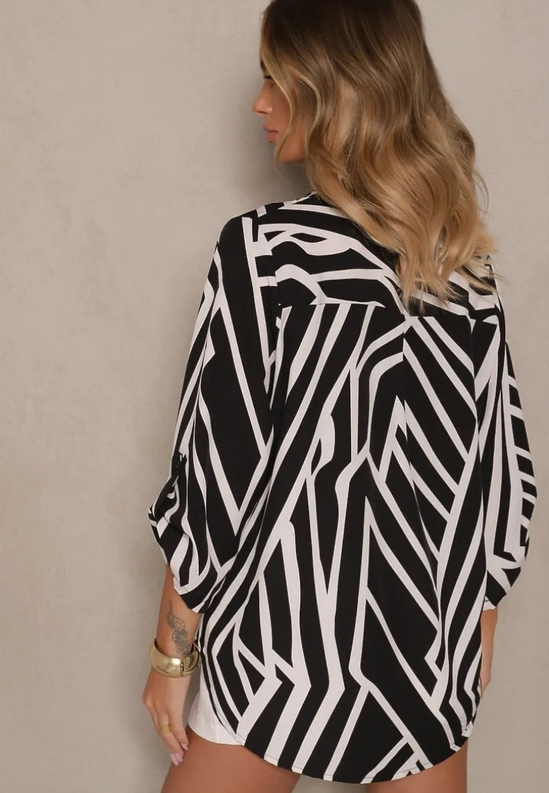 Czarna Koszula z Bawełną o Geometrycznym Motywie Amorria