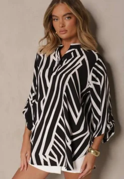 Czarna Koszula z Bawełną o Geometrycznym Motywie Amorria