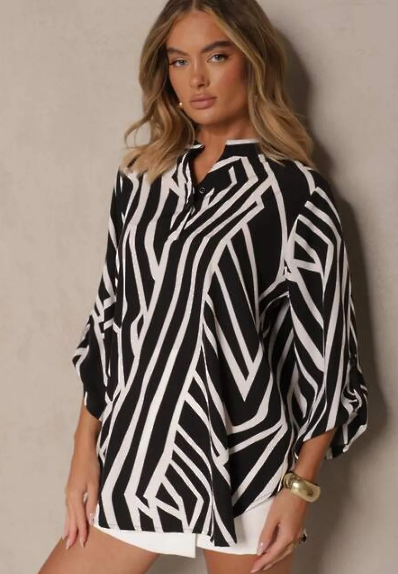 Czarna Koszula z Bawełną o Geometrycznym Motywie Amorria