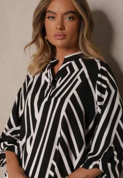 Czarna Koszula z Bawełną o Geometrycznym Motywie Amorria