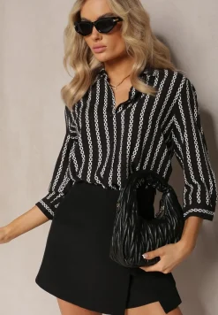 Czarna Koszula z Bawełny i Wiskozy Ozdobiona Łańcuszkowym Printem Malvera