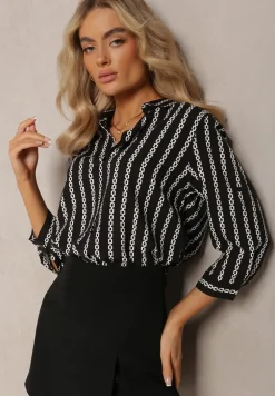 Czarna Koszula z Bawełny i Wiskozy Ozdobiona Łańcuszkowym Printem Malvera