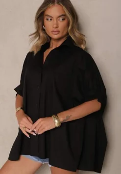 Czarna Koszula z Bawełny Oversize Zienessa