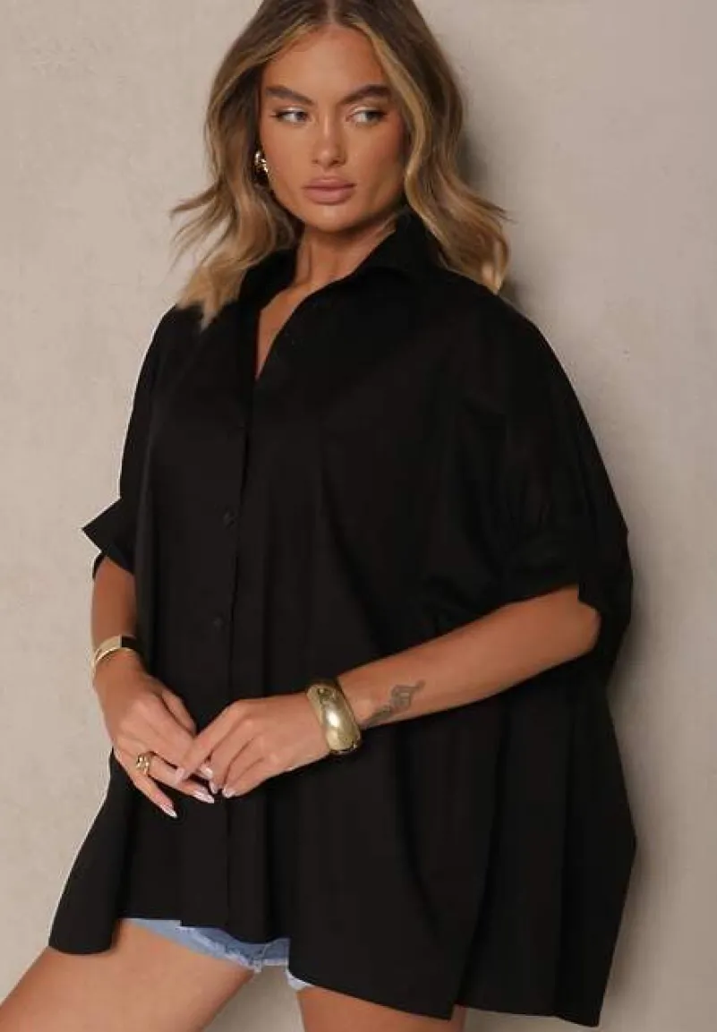 Czarna Koszula z Bawełny Oversize Zienessa