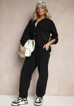 Czarna Koszula z Bawełny o Luźnym Kroju z Kapturem i Ściągaczem Felanira