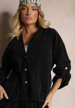 Czarna Koszula z Bawełny o Luźnym Kroju z Kapturem i Ściągaczem Felanira