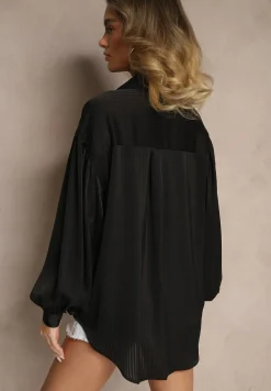 Czarna Koszula z Dłuższym Tyłem i Bufiastymi Rękawami Zivane