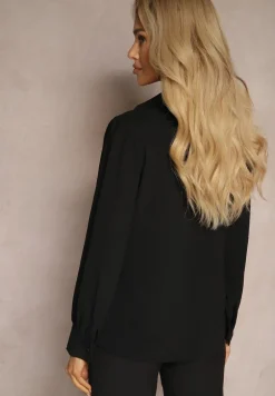 Czarna Koszula z Eleganckimi Ażurowymi Wstawkami Meristas