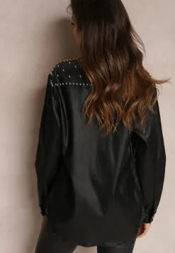 Czarna Koszula z Imitacji Skóry z Nitami Carleton