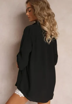 Czarna Koszula z Kołnierzem i Długimi Rękawami na Guzik Henvia