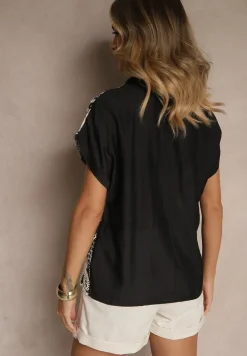 Czarna Koszula z Kwiatowym Motywem Zimessae