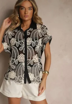 Czarna Koszula z Kwiatowym Motywem Zimessae