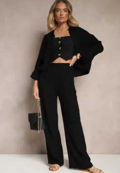 Czarna Koszula z Lnem i Bawełną z Regulowanymi Rękawami Sallora