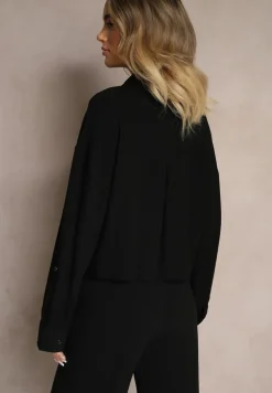 Czarna Koszula z Lnem i Bawełną z Regulowanymi Rękawami Sallora