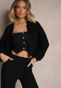 Czarna Koszula z Lnem i Bawełną z Regulowanymi Rękawami Sallora