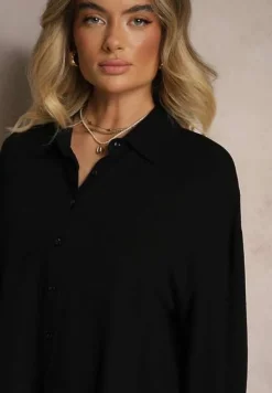 Czarna Koszula z Lnem i Bawełną z Regulowanymi Rękawami Sallora