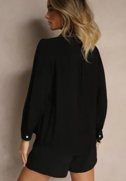 Czarna Koszula z Lnu i Wiskozy z Ozdobnym Haftem Fadelia