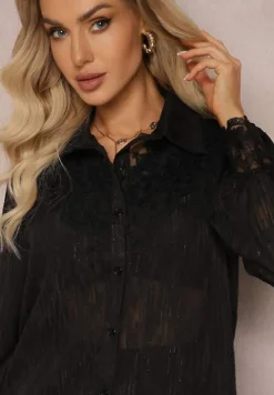 Czarna Koszula z Metaliczną Nitką i Koronką Knikkar