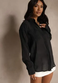 Czarna Koszula z Modalem Ozdobiona Kieszeniami Mavalleine