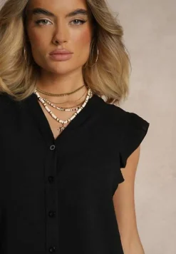 Czarna Koszula z Ozdobnymi Falbankami Arilene