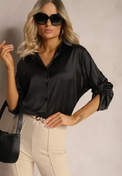 Czarna Koszula z Rękawami z Możliwością Podwinięcia Zapinana na Guziki Tesafira