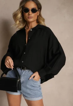 Czarna Koszula z Wiskozą w Stylu Nietoperza Sonarielia