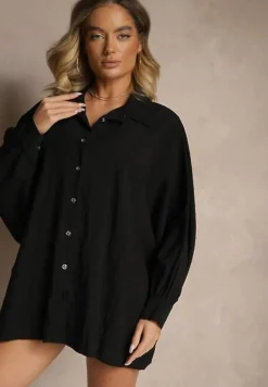 Czarna Koszula z Wiskozą w Stylu Nietoperza Sonarielia