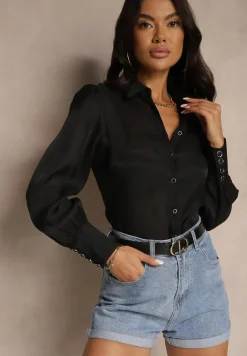 Czarna Koszula z Wiskozą w Klasycznym Stylu Linadria