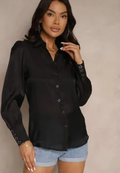 Czarna Koszula z Wiskozą w Klasycznym Stylu Linadria