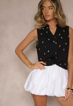 Czarna Koszula z Wiskozy Ozdobiona Geometrycznym Motywem Lumavale