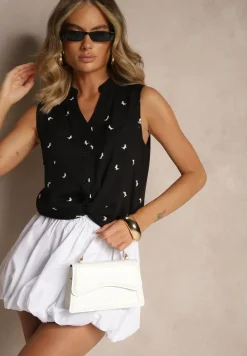 Czarna Koszula z Wiskozy Ozdobiona Geometrycznym Motywem Lumavale