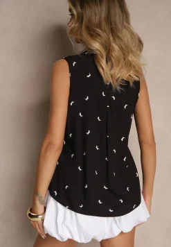 Czarna Koszula z Wiskozy Ozdobiona Geometrycznym Motywem Lumavale