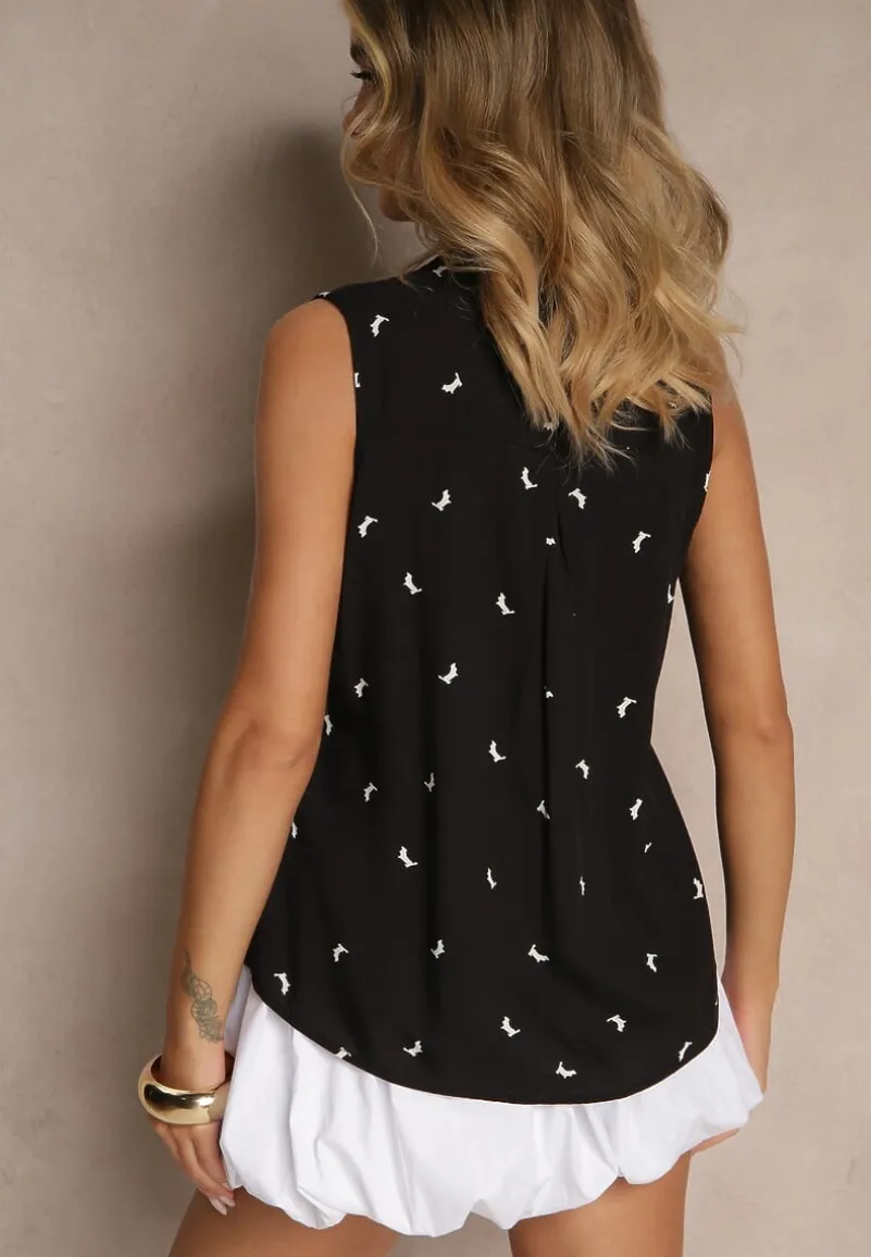 Czarna Koszula z Wiskozy Ozdobiona Geometrycznym Motywem Lumavale