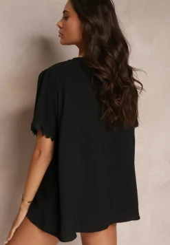 Czarna Koszula Zapinana na Guziki z Ozdobną Koronką Willona