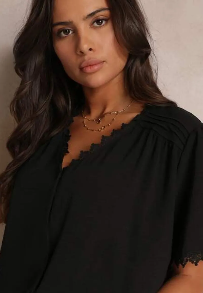 Czarna Koszula Zapinana na Guziki z Ozdobną Koronką Willona