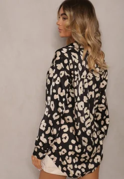 Czarna Koszula Zapinana w Cętki Cenin