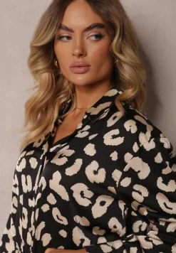 Czarna Koszula Zapinana w Cętki Cenin