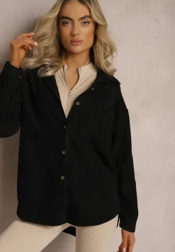 Czarna Koszula ze Sztruksowego Materiału na Guziczki Rhiawen