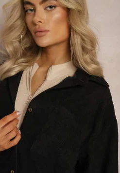 Czarna Koszula ze Sztruksowego Materiału na Guziczki Rhiawen