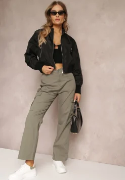 Czarna Krótka Kurtka Bomberka z Odpinanymi Rękawami Livianna