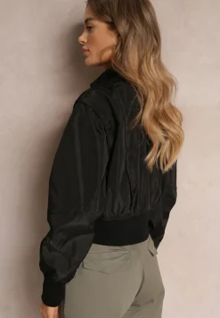 Czarna Krótka Kurtka Bomberka z Odpinanymi Rękawami Livianna