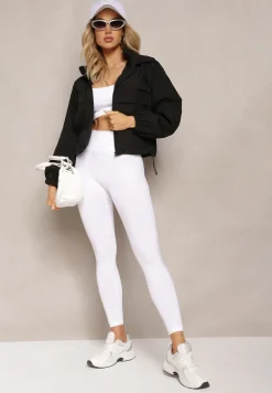 Czarna Krótka Kurtka w Typie Wiatrówki z Kapturem Herradia