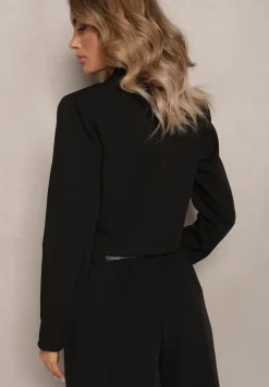 Czarna Krótka Marynarka z Poduszkami w Ramionach Eclinta