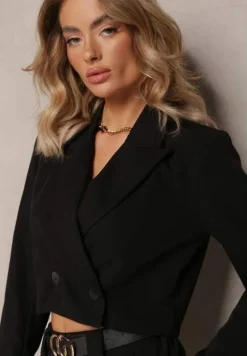 Czarna Krótka Marynarka z Poduszkami w Ramionach Eclinta