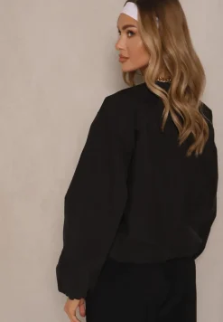 Czarna Kurtka Bomberka o Koszulowym Fasonie z Napami Ronesia