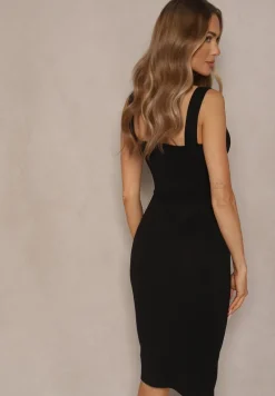Czarna Sukienka Typu Bodycon z Ozdobnym Wycięciem Lenavine