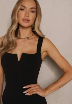 Czarna Sukienka Typu Bodycon z Ozdobnym Wycięciem Lenavine