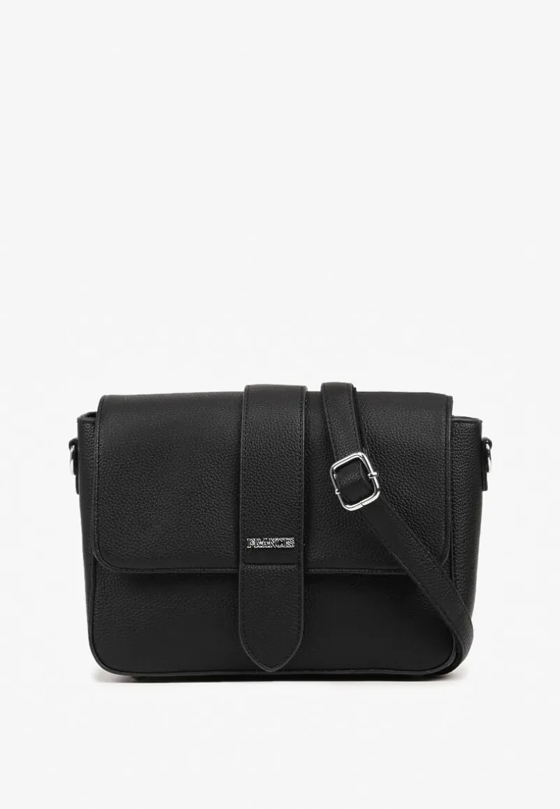 Czarna Torebka Typu Listonoszka z Klapą Zdobiona Aplikacją Niraline